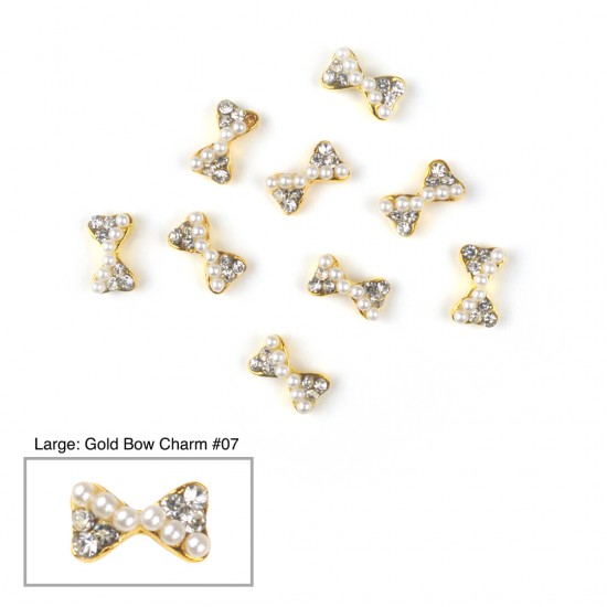 Gold Bow Charms #07 - (Large 10 pcs)